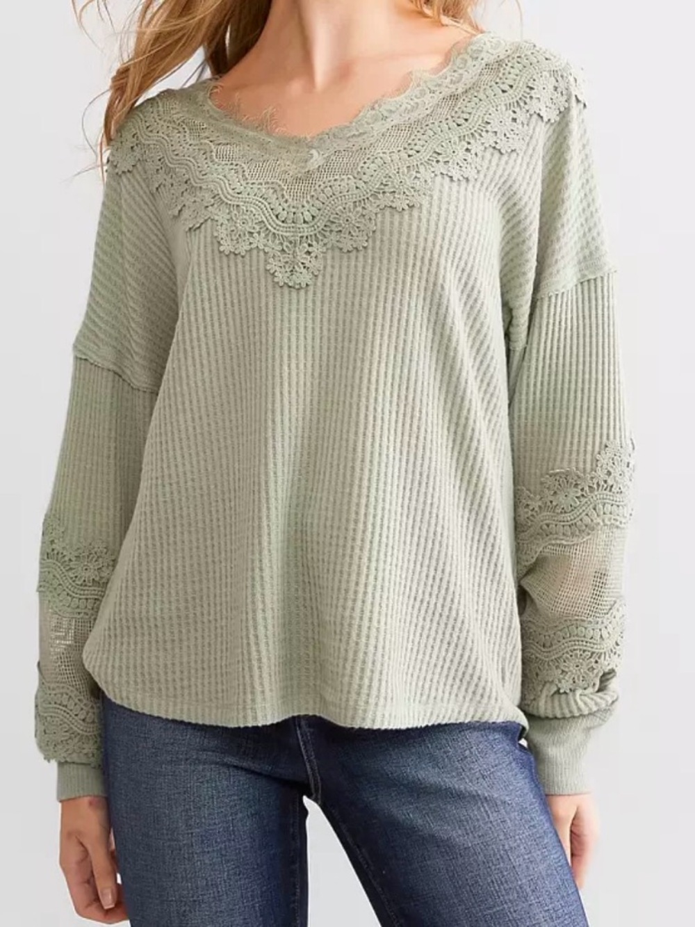 DAYTRIP: Crochet Applique Waffle Knit Top